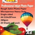 E-Box Rough Satin Photo Paper- Microporous Coated Heavy Duty- Single sided A4 210x297mm-260gsm-20 Sheets per pack
